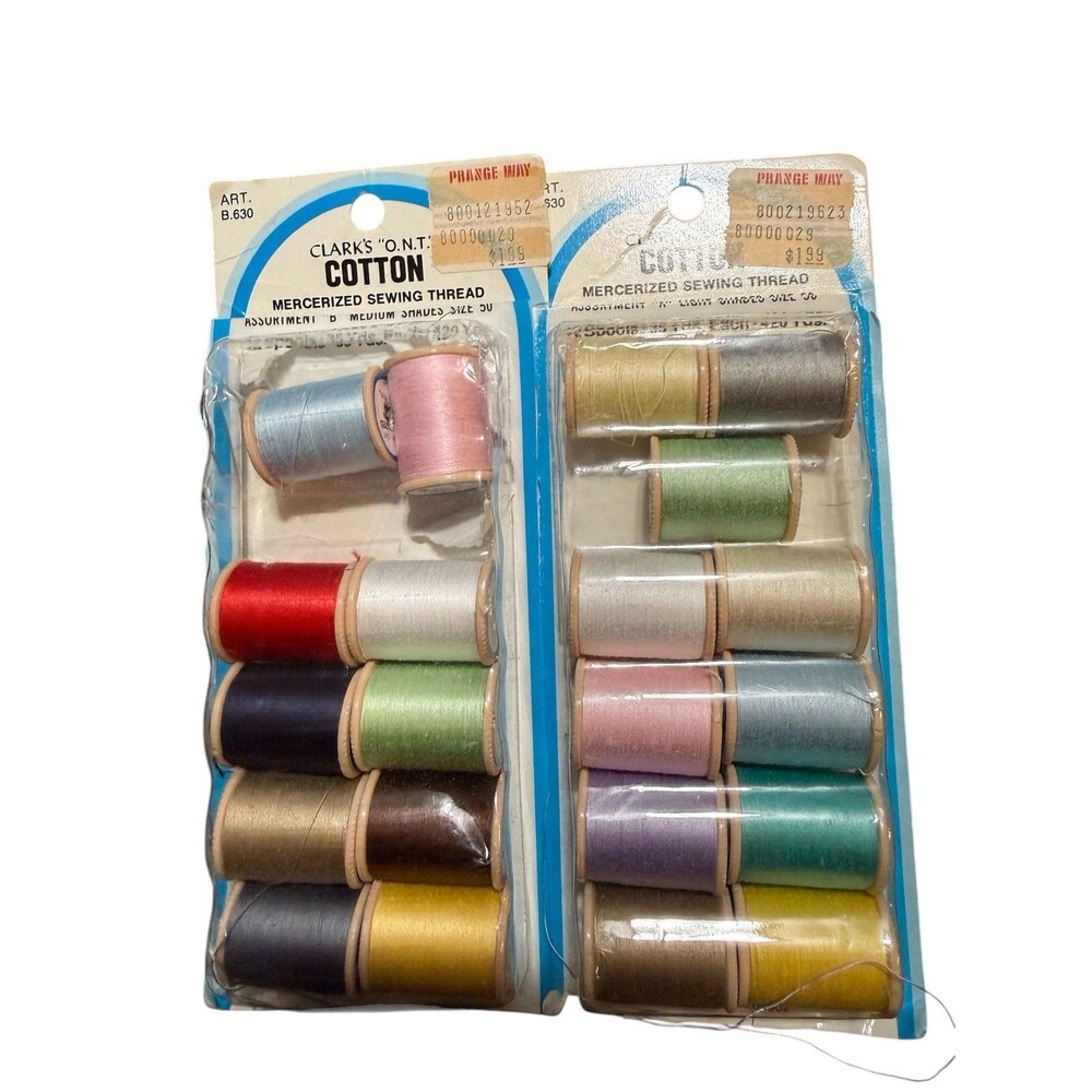 Vintage Clarks ONT Mercerized Cotton Thread 21 Wood Spools Original Packs